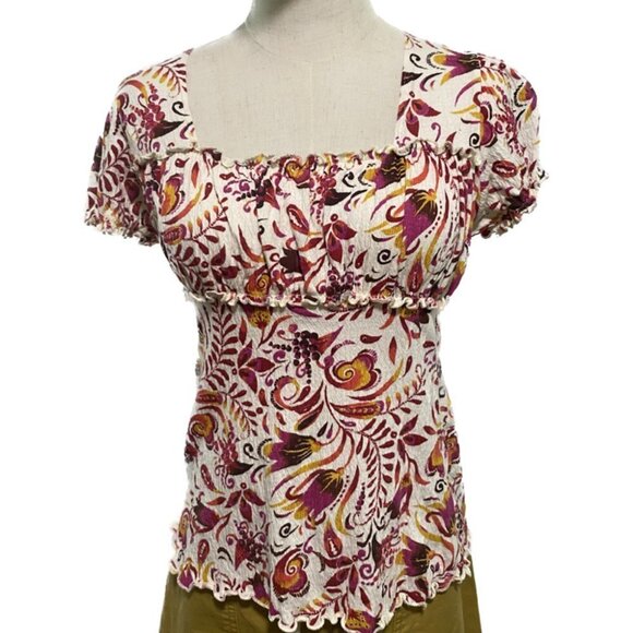LA Movers Tops - Y2K CREAM & PINK TWEE FITTED DITZY FLORAL & PAISLEY TOP LA MOVERS NWOT MP